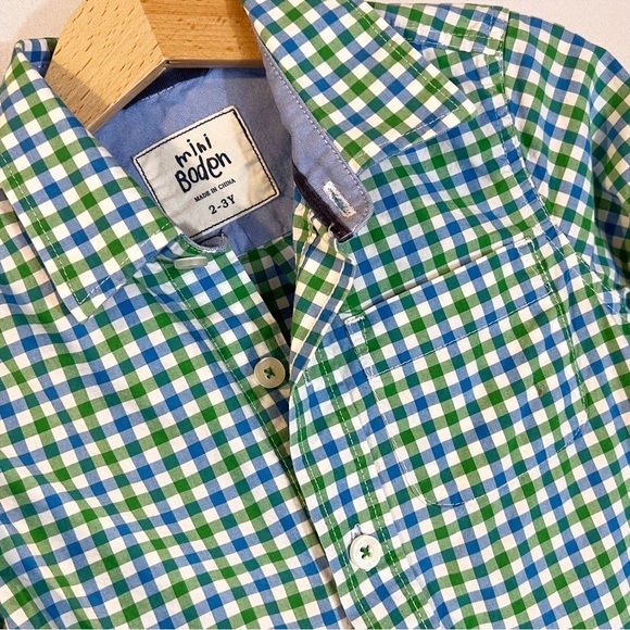 Mini Boden Blue Green Mini Check Plaid Button Up Boy’s Shirt - Picture 6 of 6